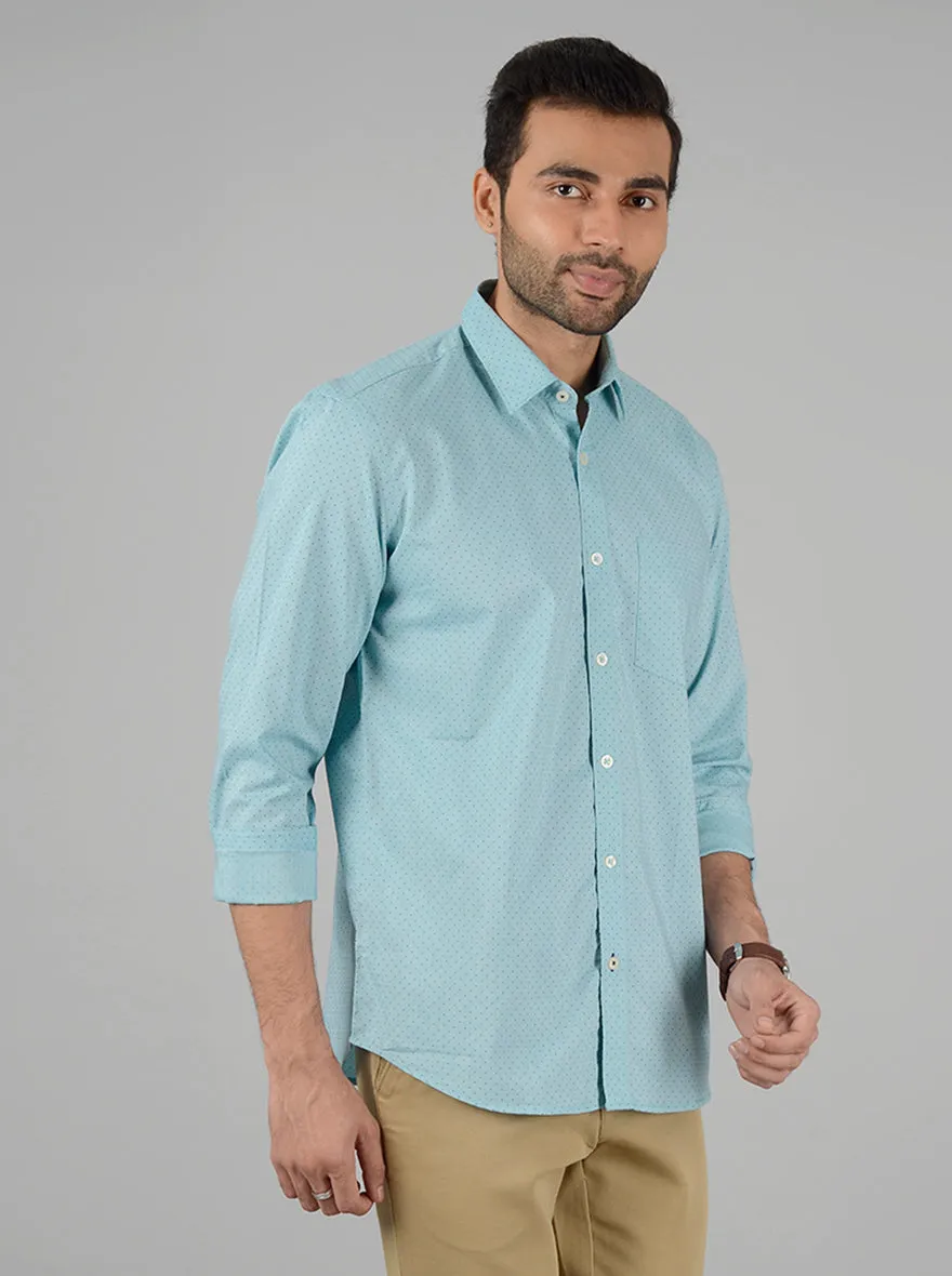 Nile Blue Printed Slim Fit Casual Shirt | Greenfibre