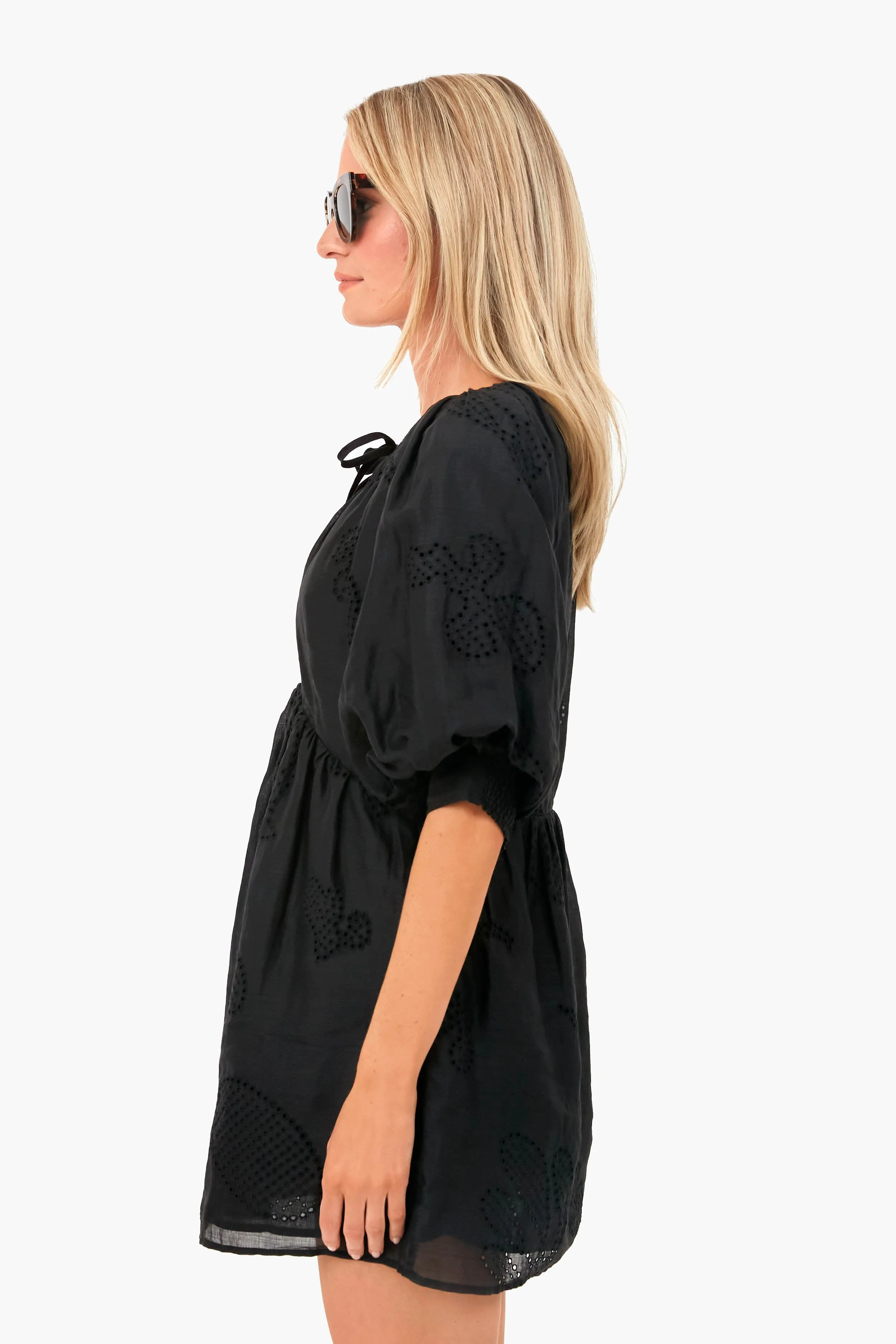 Noir Eyelet Puff Sleeve Dress