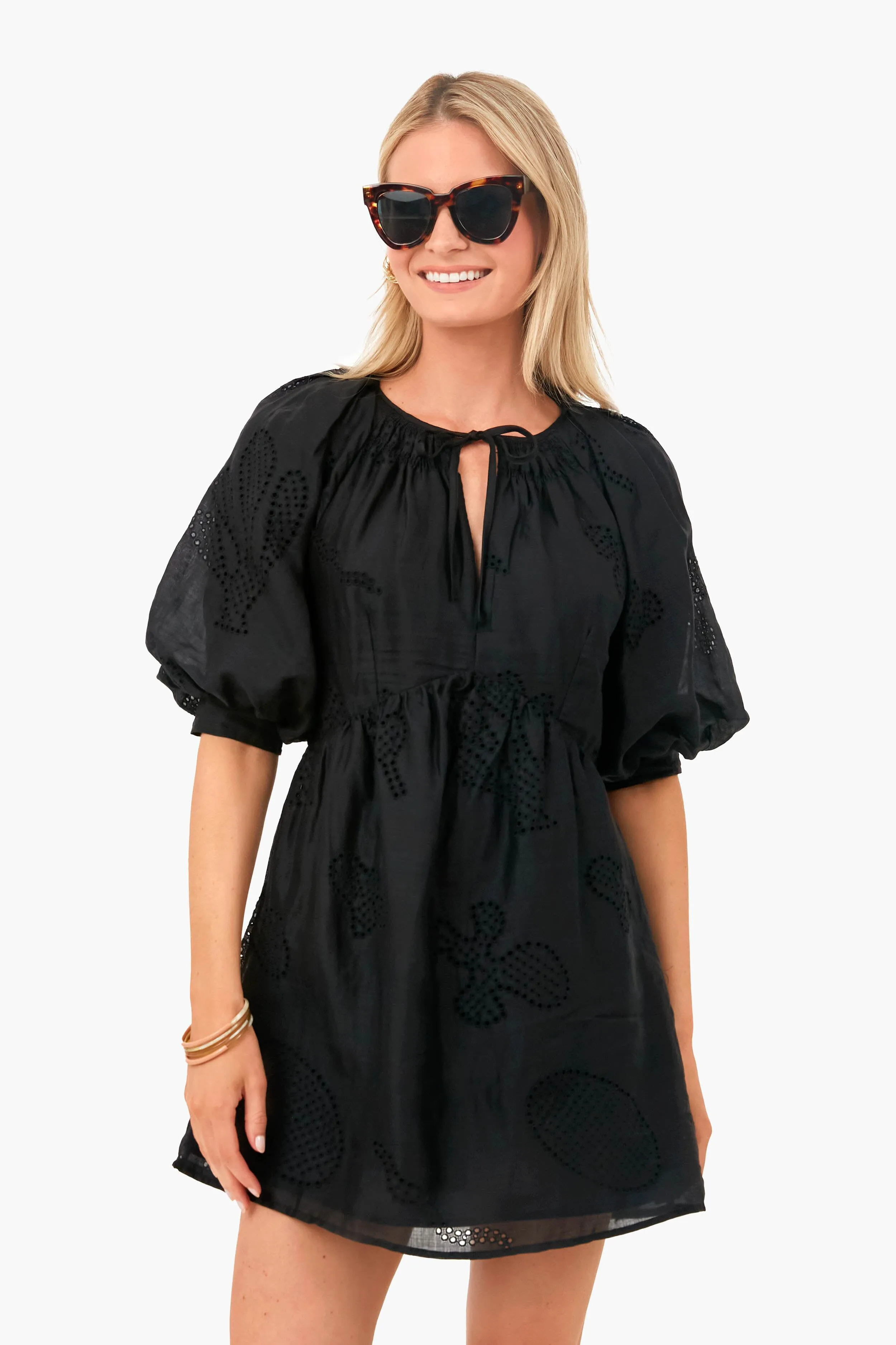 Noir Eyelet Puff Sleeve Dress