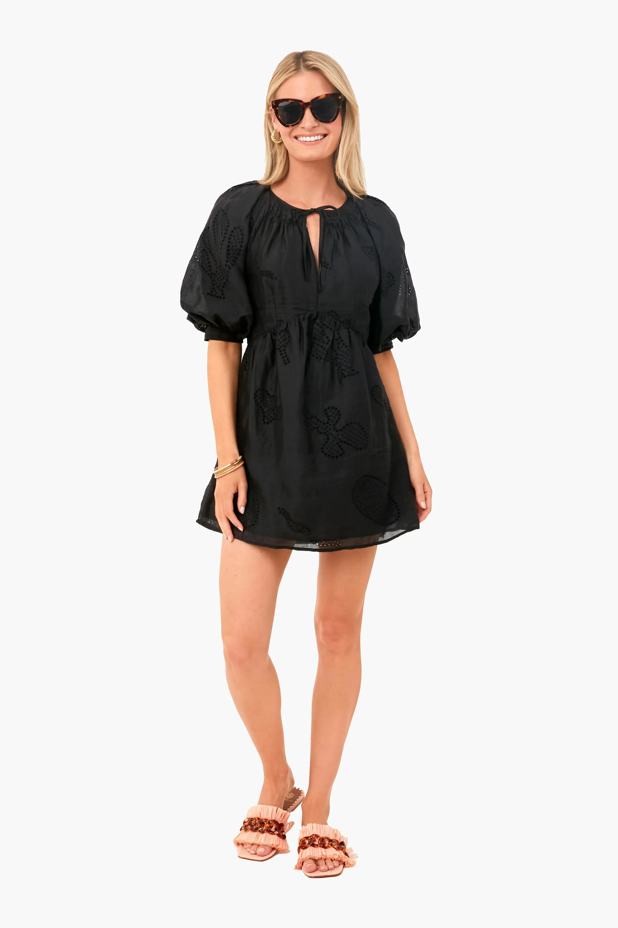 Noir Eyelet Puff Sleeve Dress