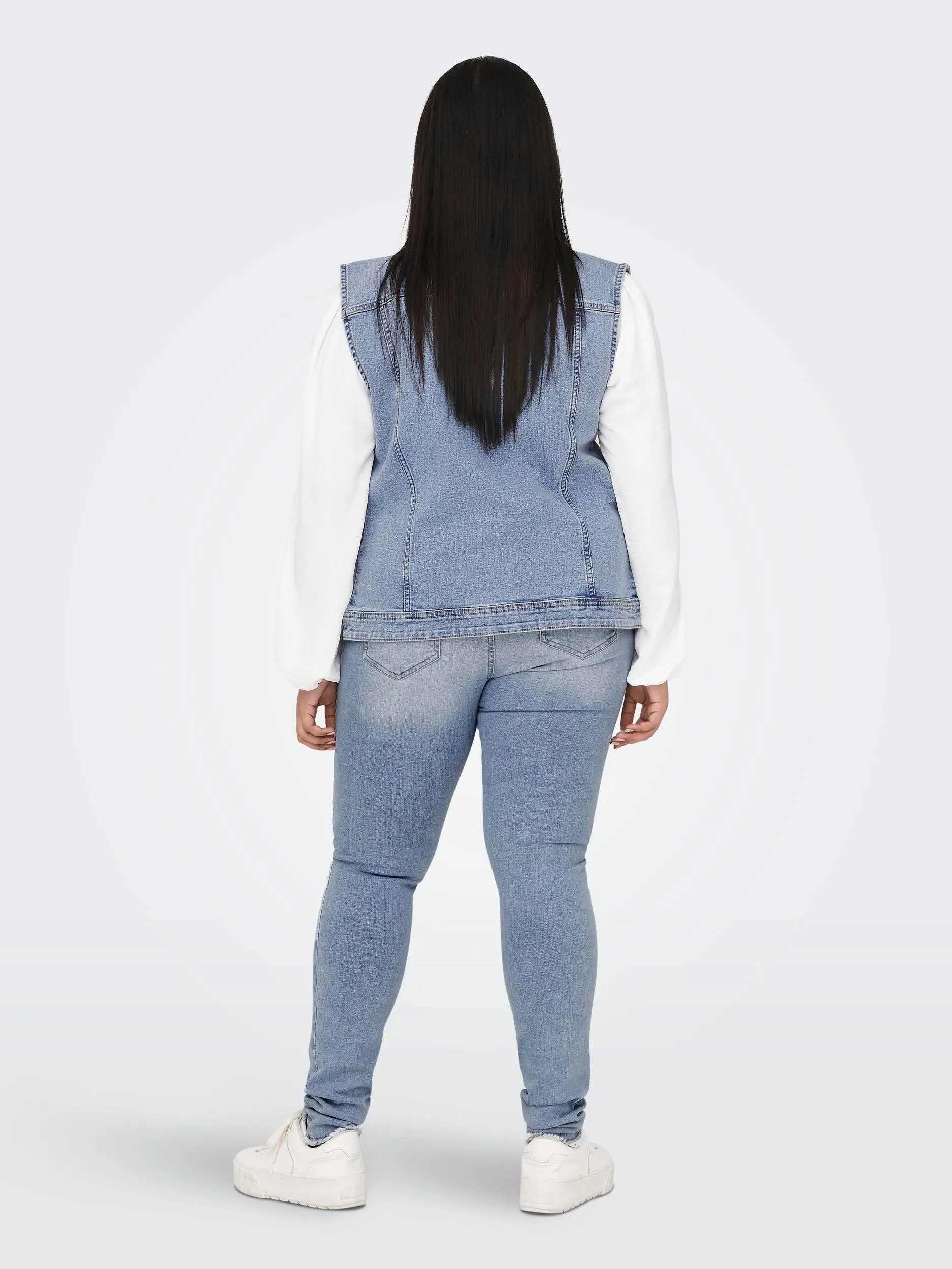 Only Carmakoma Sleeveless Denim Jacket in Pale Blue