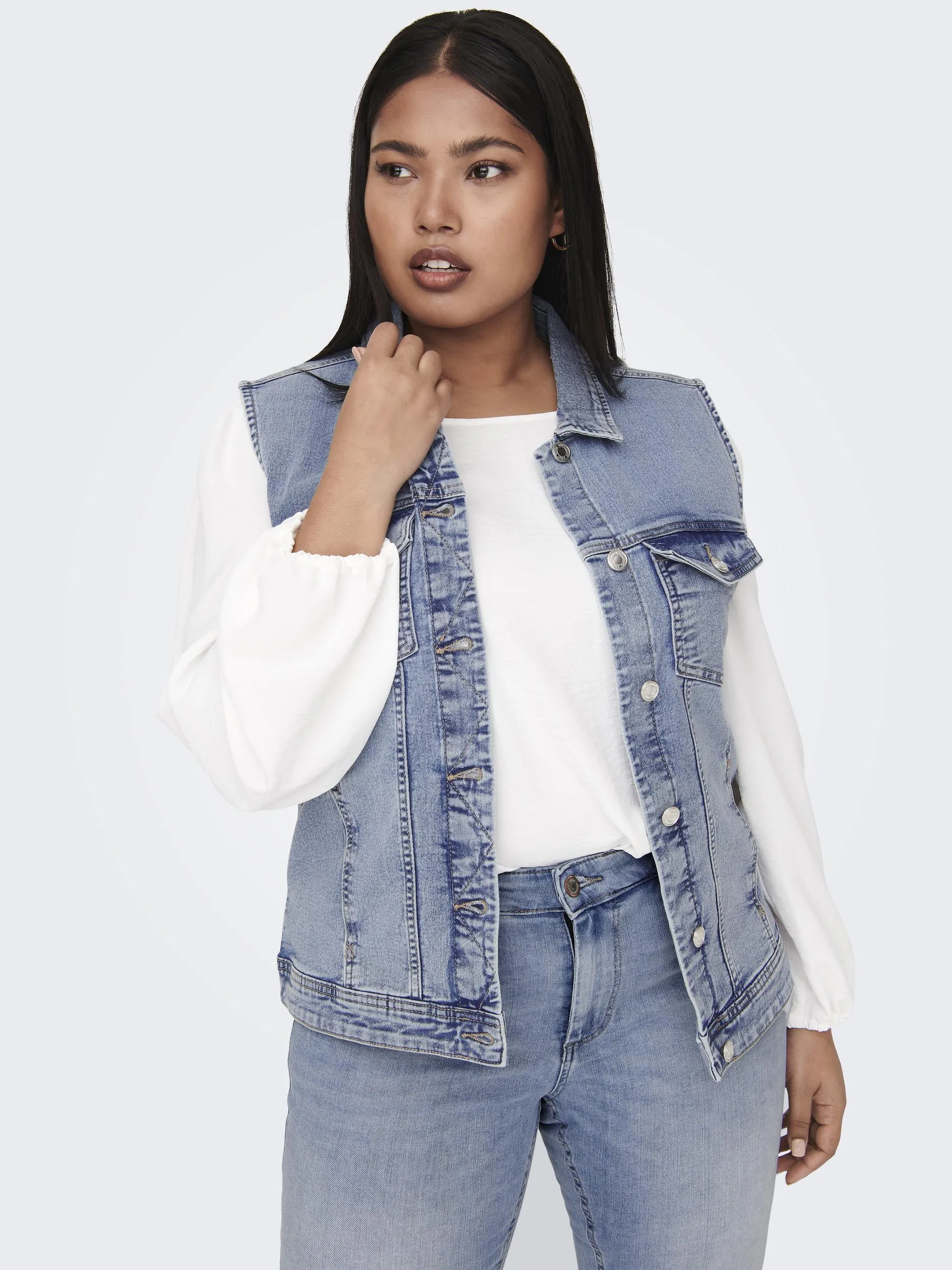 Only Carmakoma Sleeveless Denim Jacket in Pale Blue