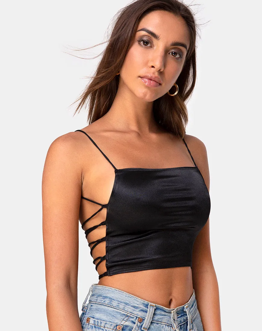 Ozka Crop Top in Satin Black