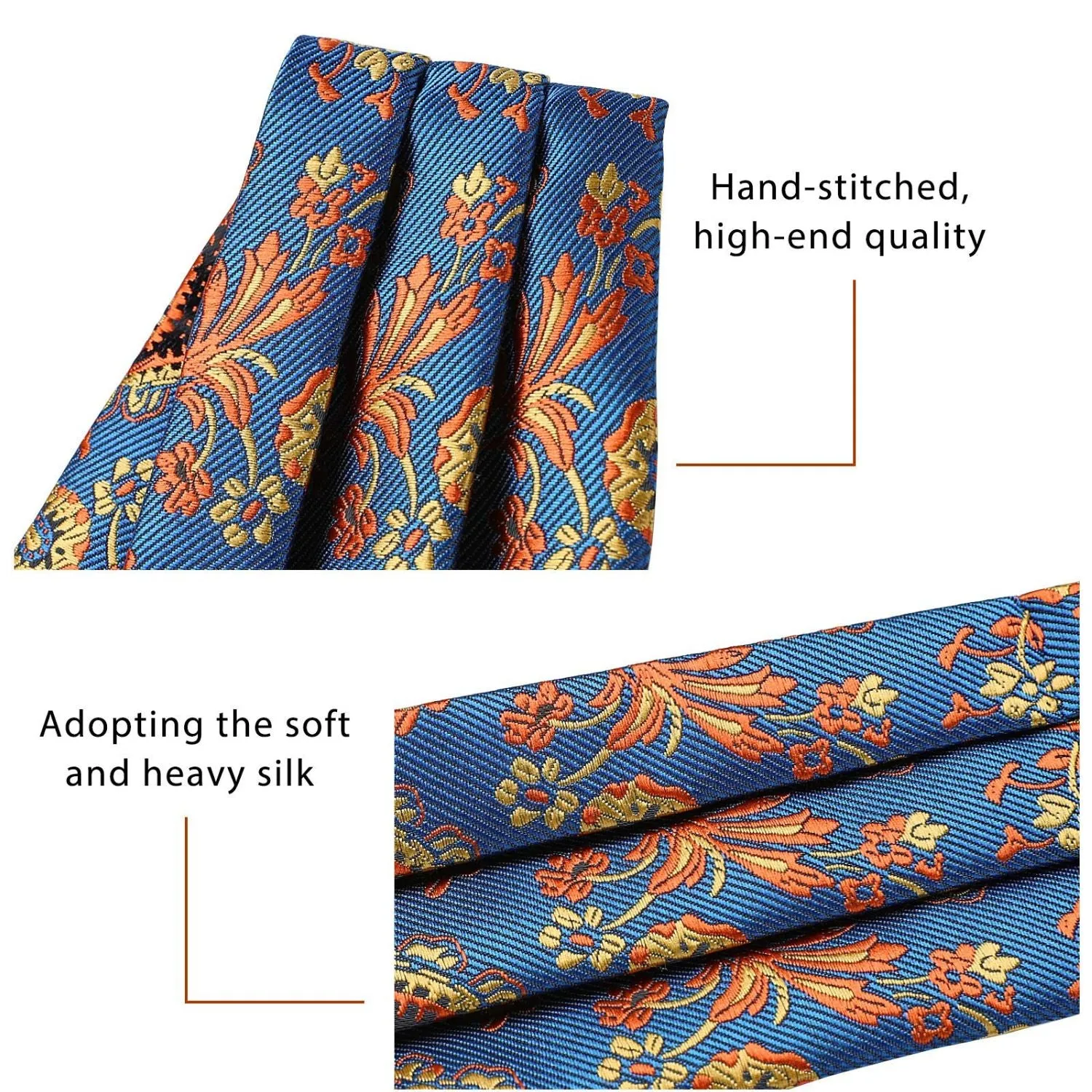 Paisley Ascot Handkerchief Set - A-BLUE/ORANGE