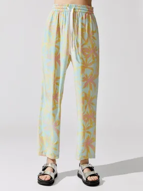 Palm Print Silk Charmueuse Pull-on Pant - Abstract Palm Print