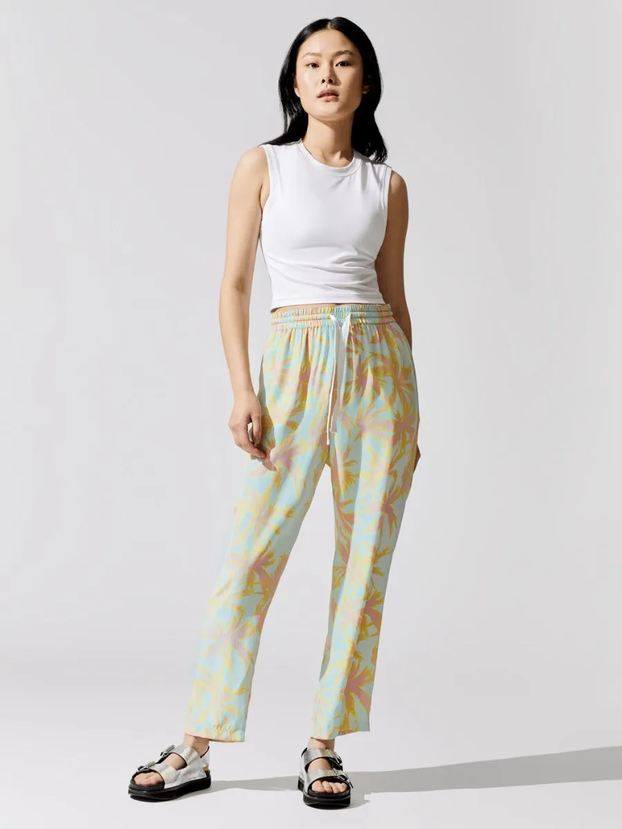 Palm Print Silk Charmueuse Pull-on Pant - Abstract Palm Print