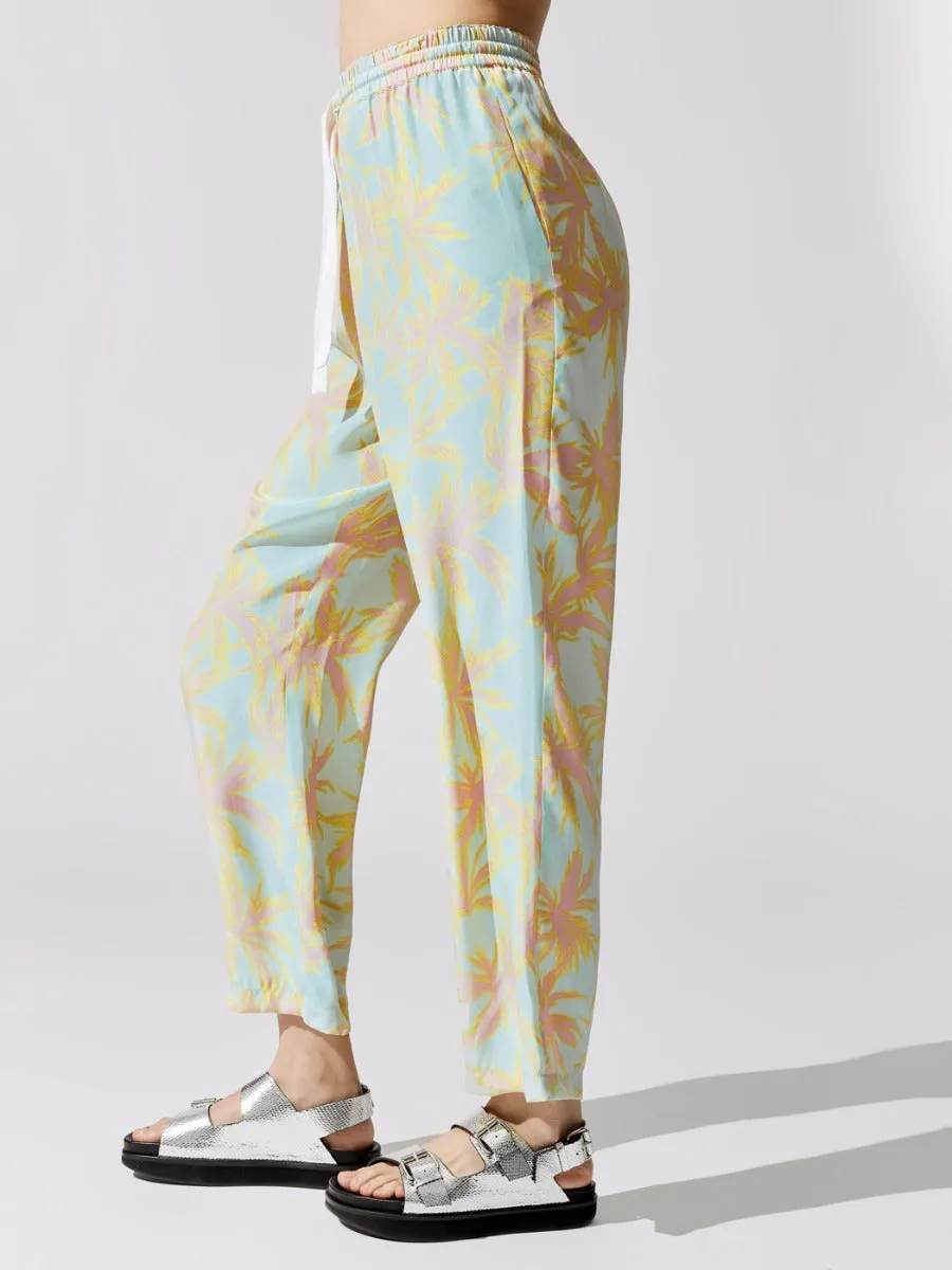 Palm Print Silk Charmueuse Pull-on Pant - Abstract Palm Print