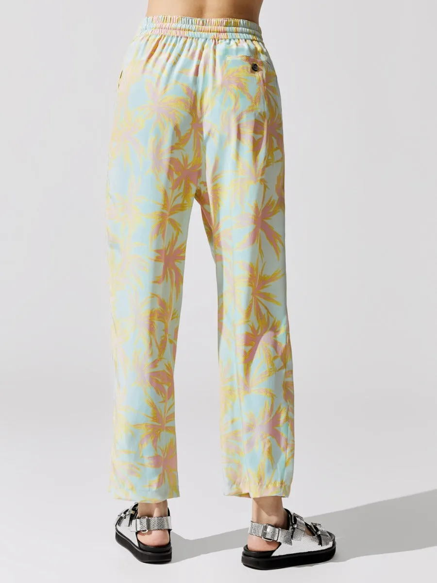 Palm Print Silk Charmueuse Pull-on Pant - Abstract Palm Print