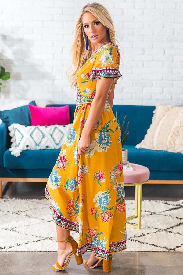 Parisian Floral Wrap Maxi in Marigold