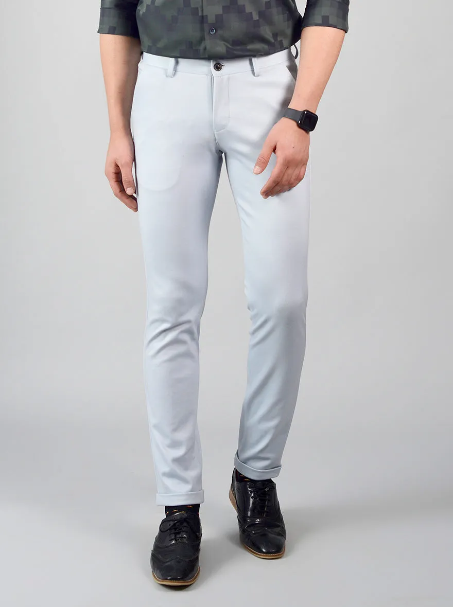 Pearl Blue Solid Slim Fit Chinos | JadeBlue