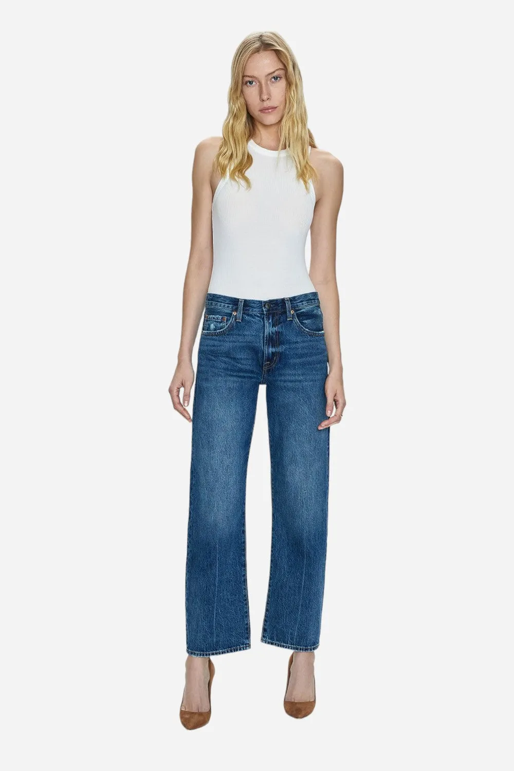 Pistola Lexi Mid Rise Bowed Straight Jeans in Artisan