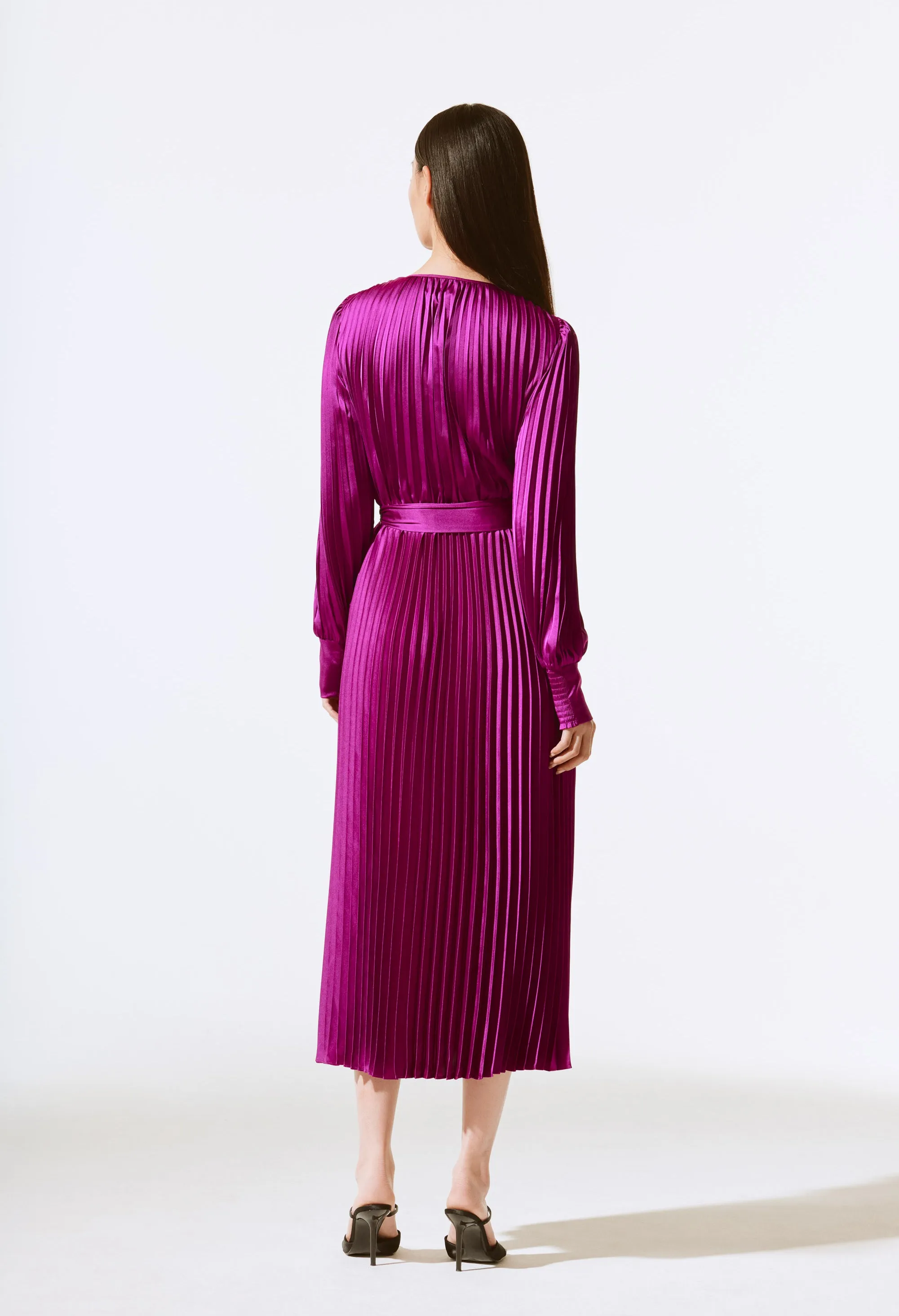 Pleated Wrap Midi Dress