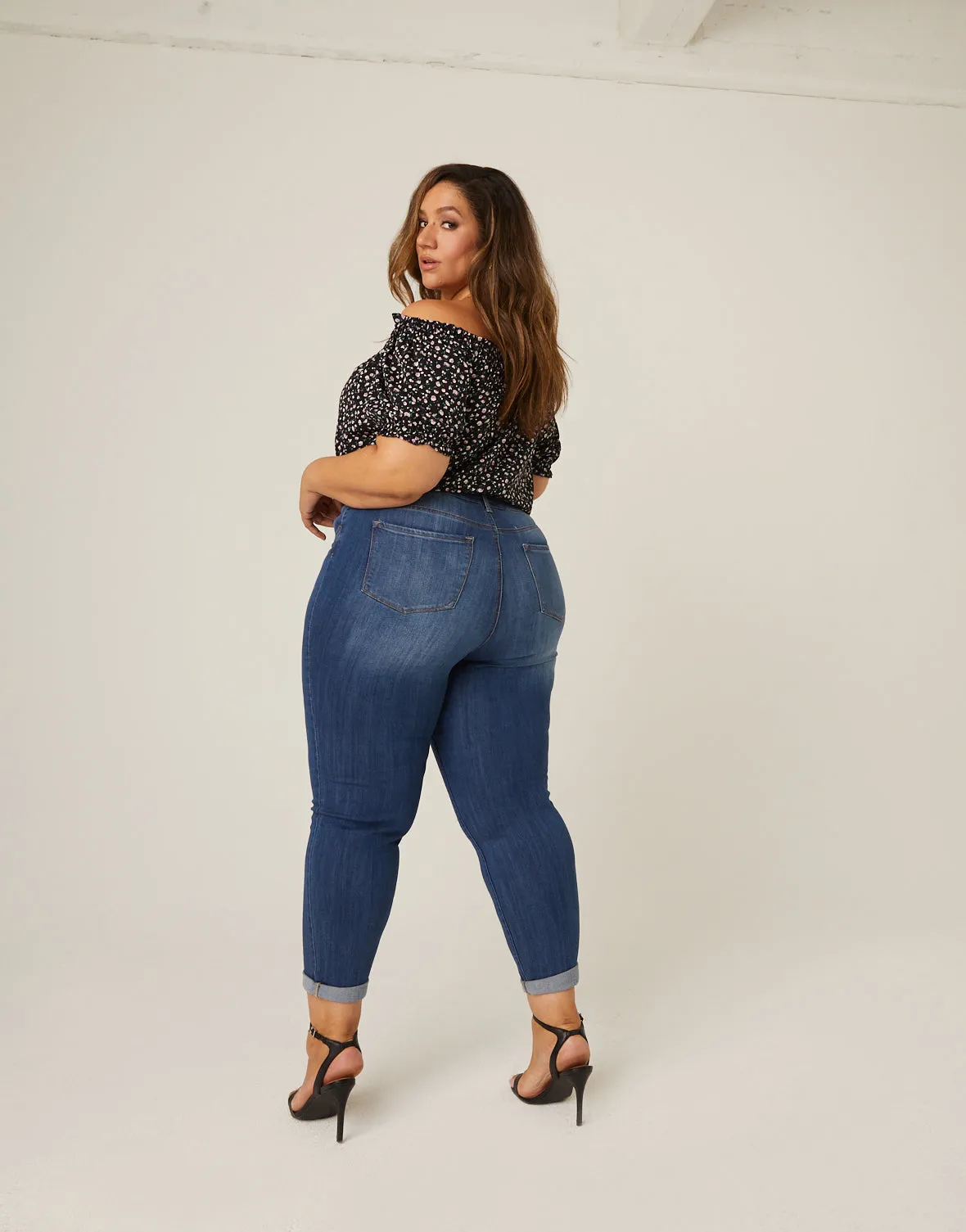 Plus Size Mid Rise Slim Boyfriend Jeans