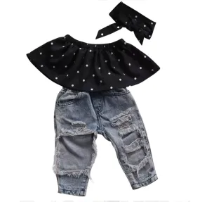 Polka Dot Top & Denim Jeans Set