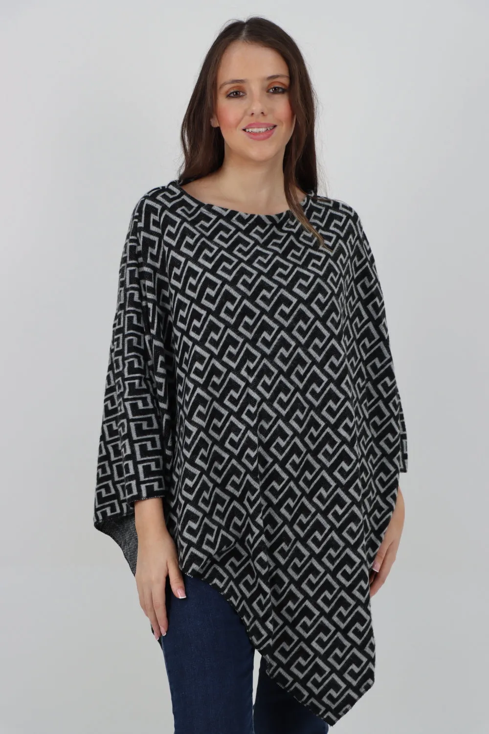 Printed Round Neck Poncho Top