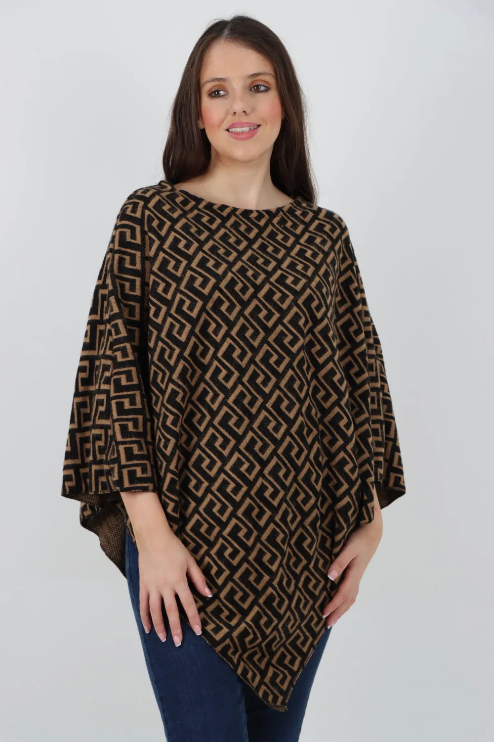 Printed Round Neck Poncho Top