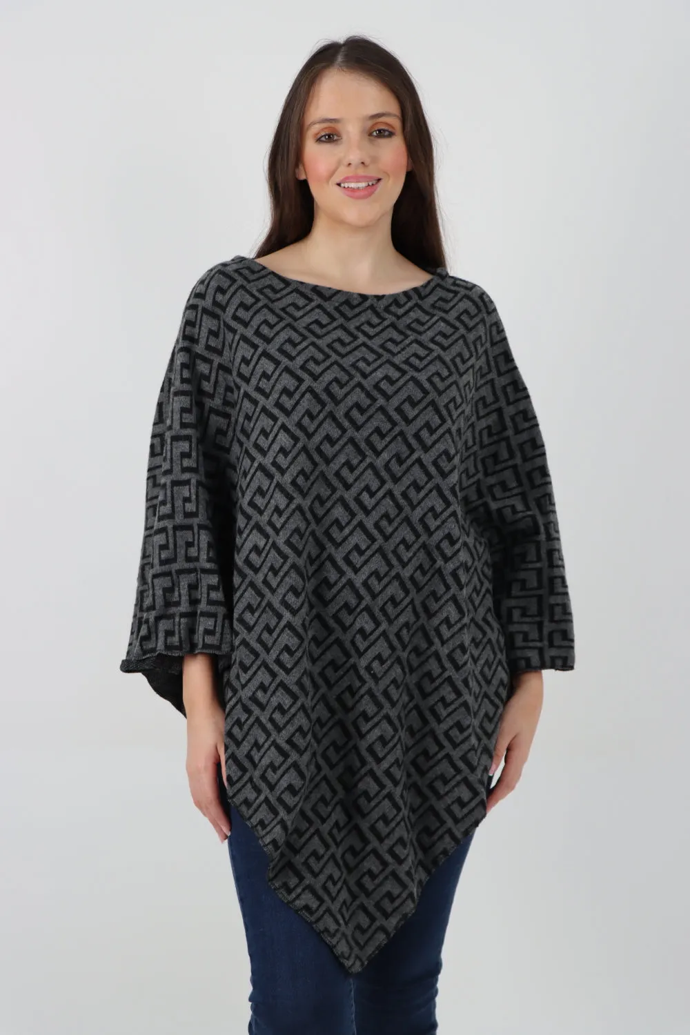 Printed Round Neck Poncho Top