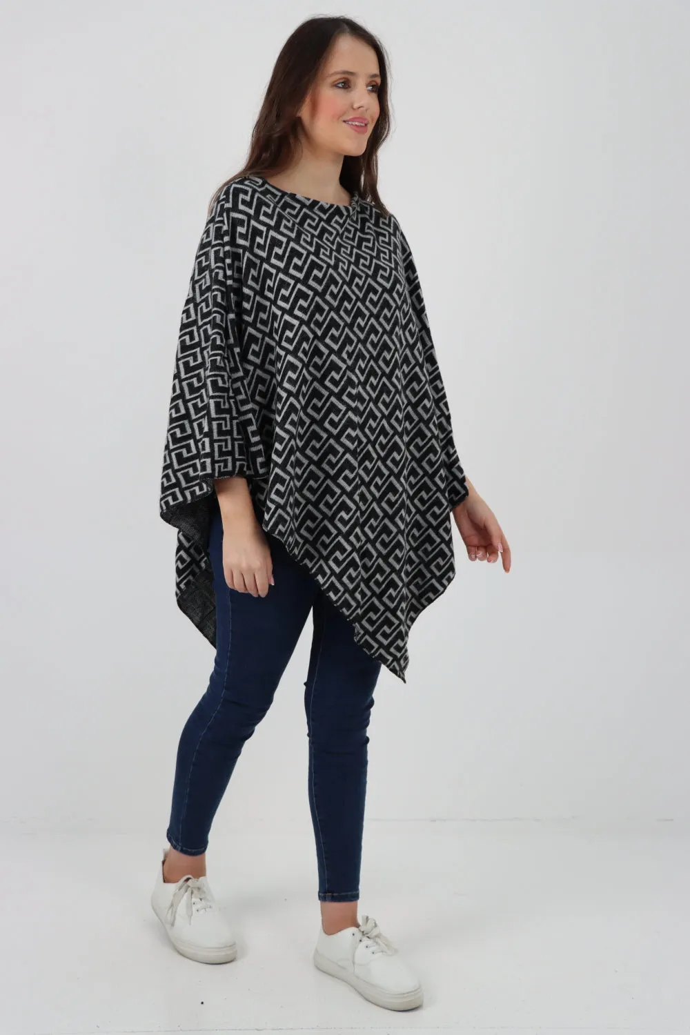 Printed Round Neck Poncho Top