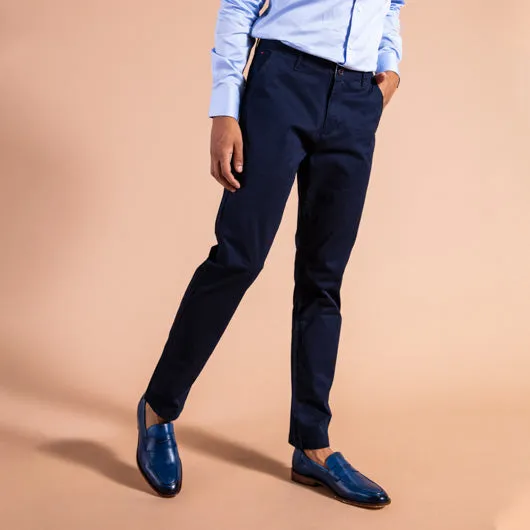 Prussian Blue Midnight Blue Cotton Lycra Stretch Chinos