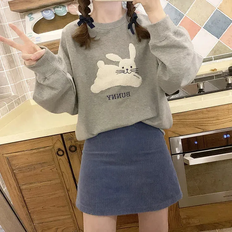 Pure Color Bunny Sweatshirt - Embrace the Cozy Elegance of Grey! 🐰✨