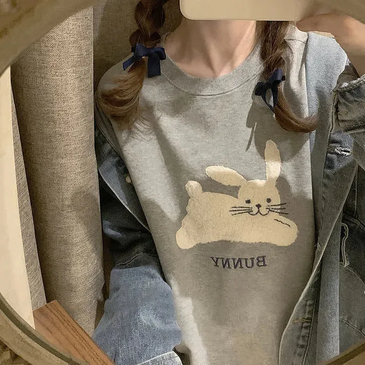 Pure Color Bunny Sweatshirt - Embrace the Cozy Elegance of Grey! 🐰✨