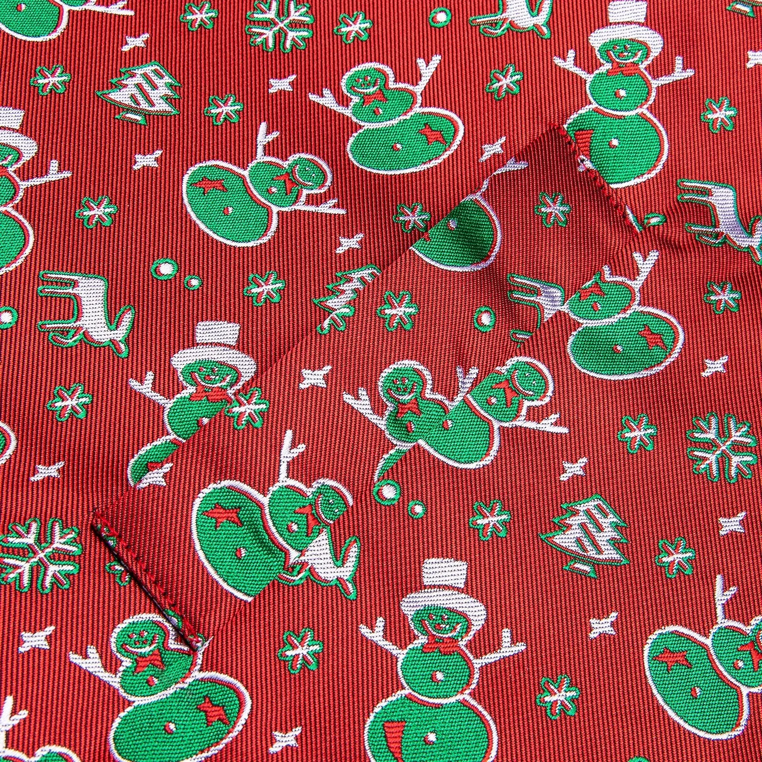 Red Christmas Green Snowman Novelty Jacquard Silk Men's Vest Hanky Cufflinks Tie Set