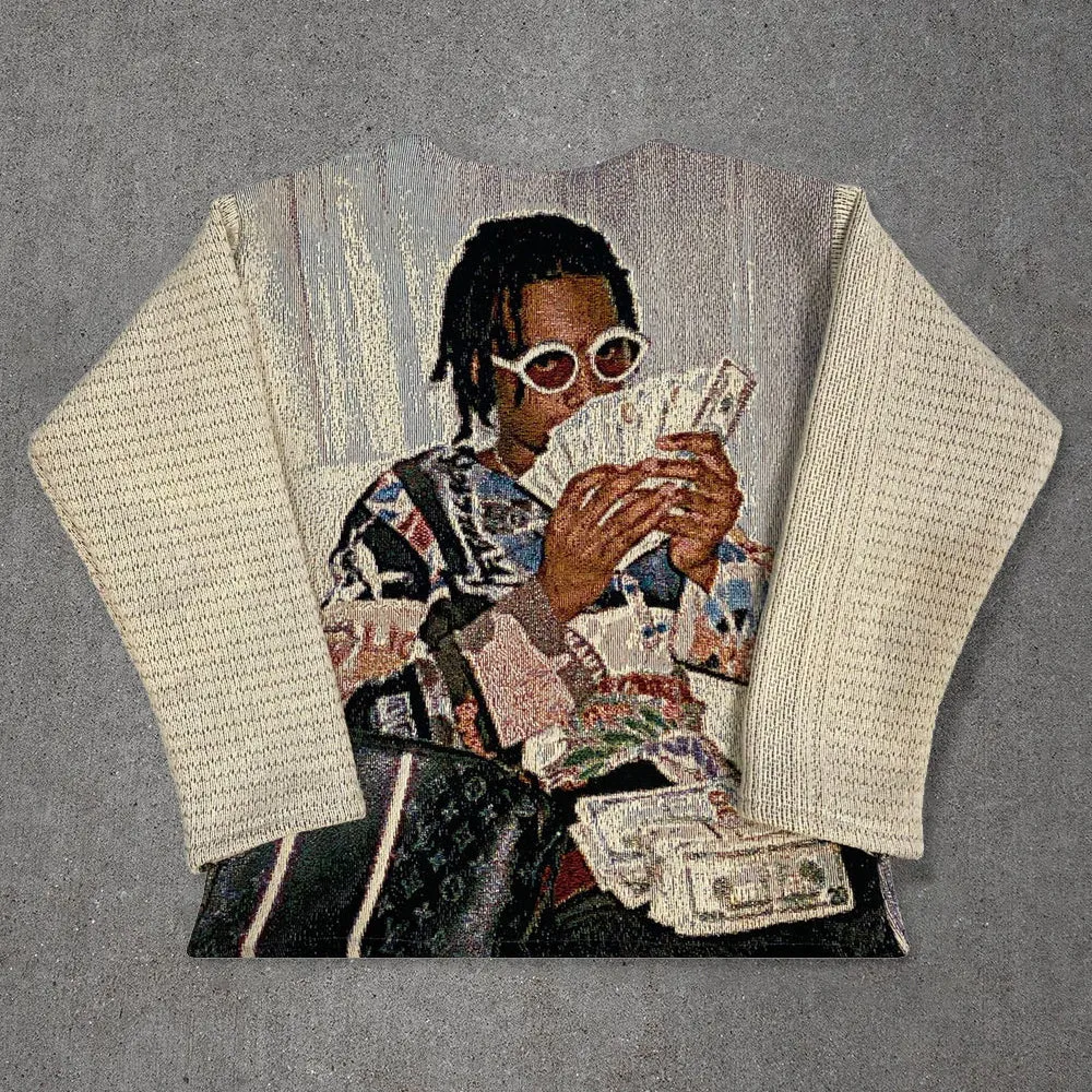 retro hip hop print tapestry sweatshirt