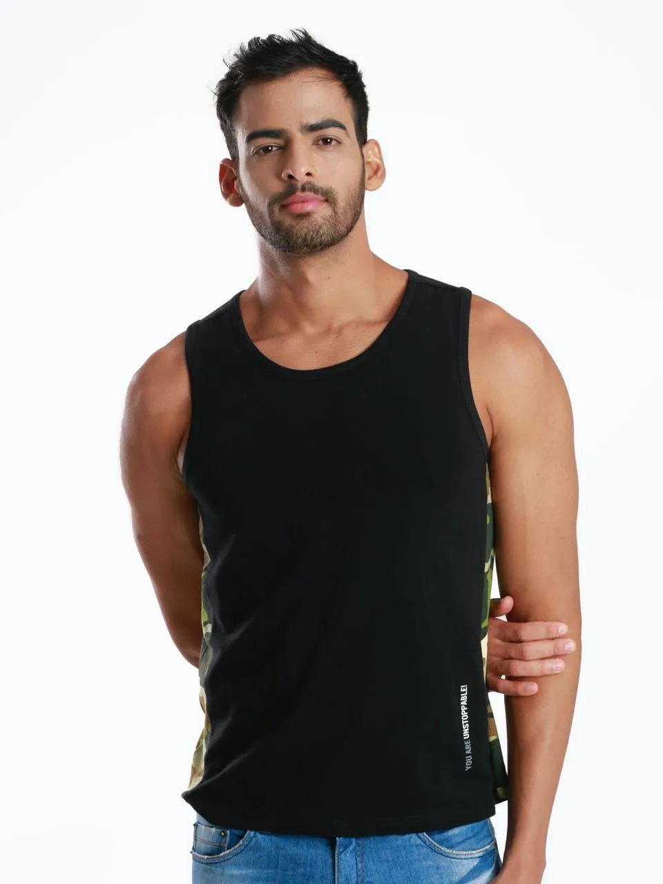 Rib Camo Black Active Fit Camo Printed Organic Bamboo Vest (Pack Of 1)