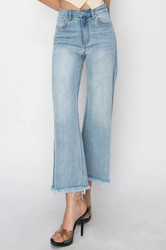 Risen Conroy High Rise Wide Leg Crop Fray Hem Denim Jeans [1-3X]