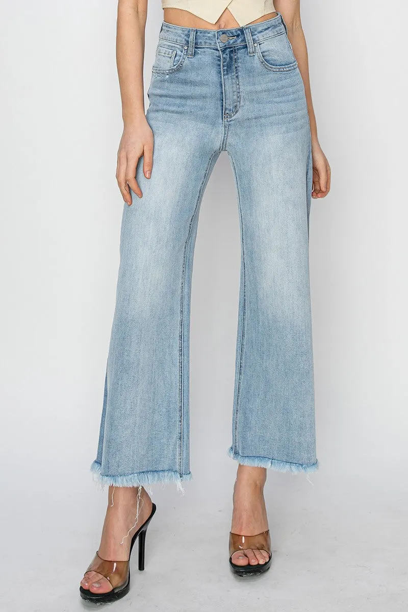 Risen Conroy High Rise Wide Leg Crop Fray Hem Denim Jeans [1-3X]