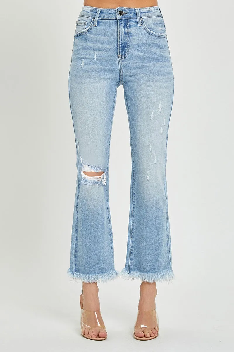 Risen Helen High Rise Distressed Crop Flare Denim Jeans [1-3X]