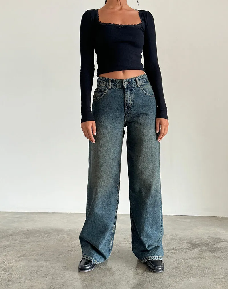 Roomy Extra Wide Jeans in Brown Blue Acid