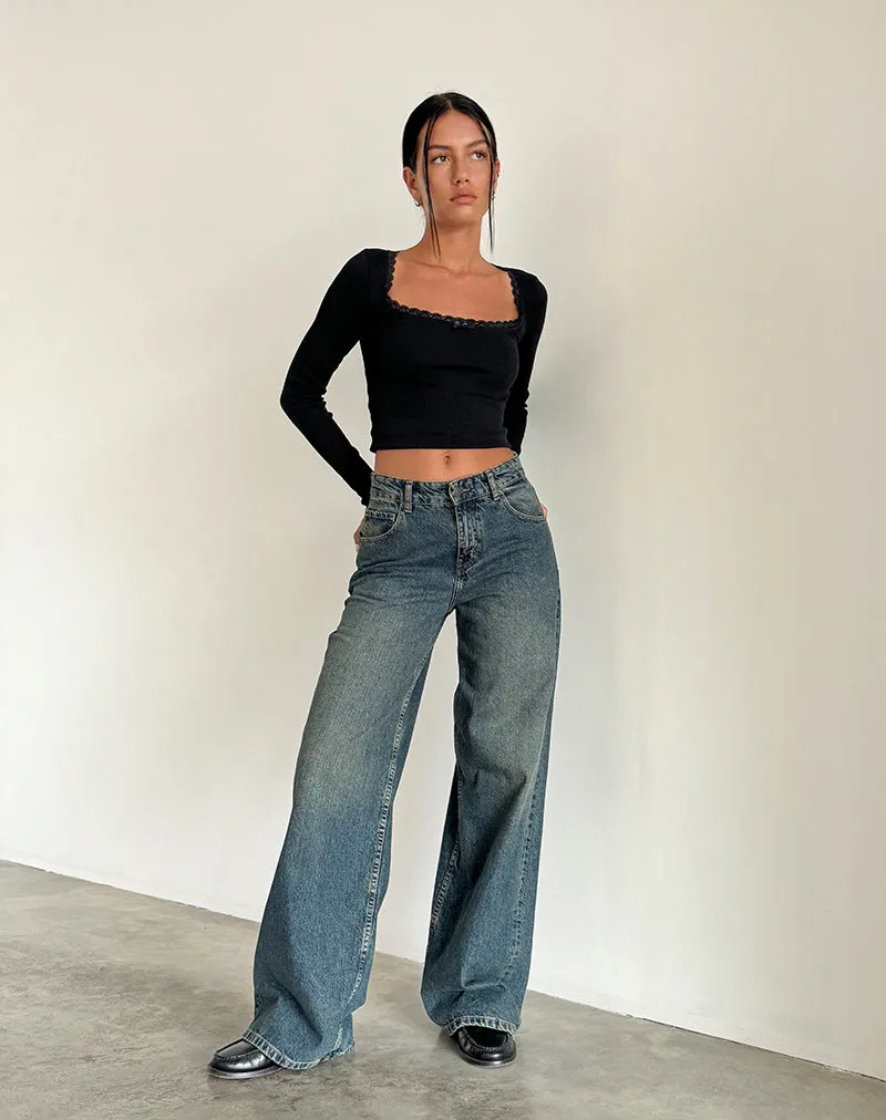 Roomy Extra Wide Jeans in Brown Blue Acid