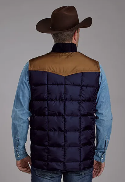 Roper Men's Blue & Brown Poly-Fill Quilted Vest 0763-0537