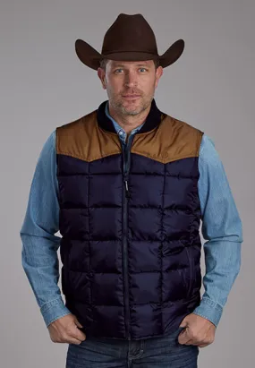 Roper Men's Blue & Brown Poly-Fill Quilted Vest 0763-0537