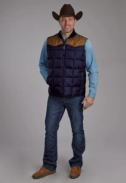 Roper Men's Blue & Brown Poly-Fill Quilted Vest 0763-0537