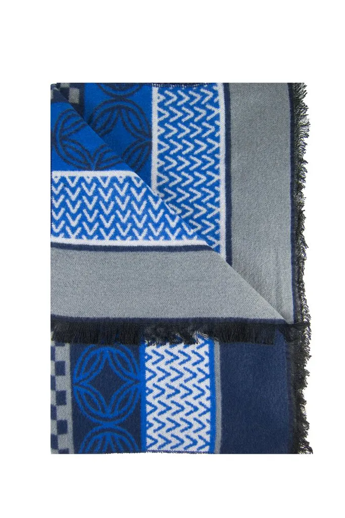 Royal Blue & Navy Patterned Scarf