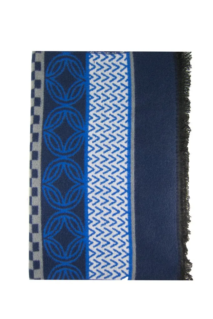 Royal Blue & Navy Patterned Scarf