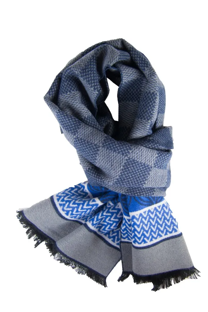 Royal Blue & Navy Patterned Scarf