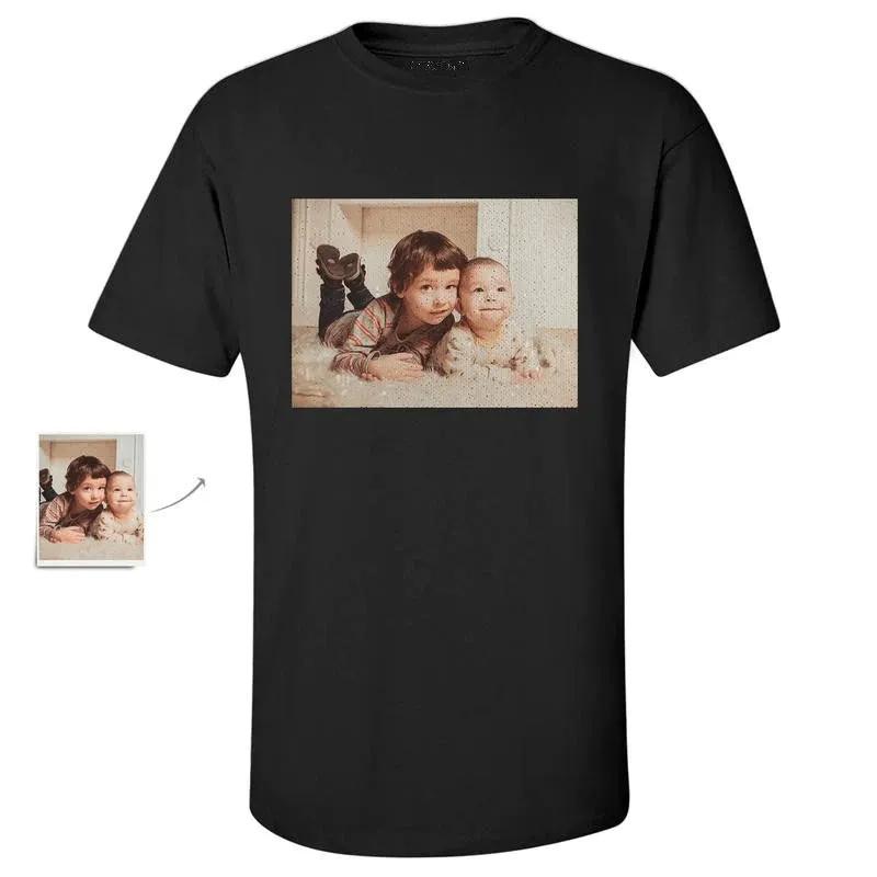 #S-6XL- Custom Photo Rectangle Sequin T-shirt Unisex Shirt DIY Cotton Sequin Tee