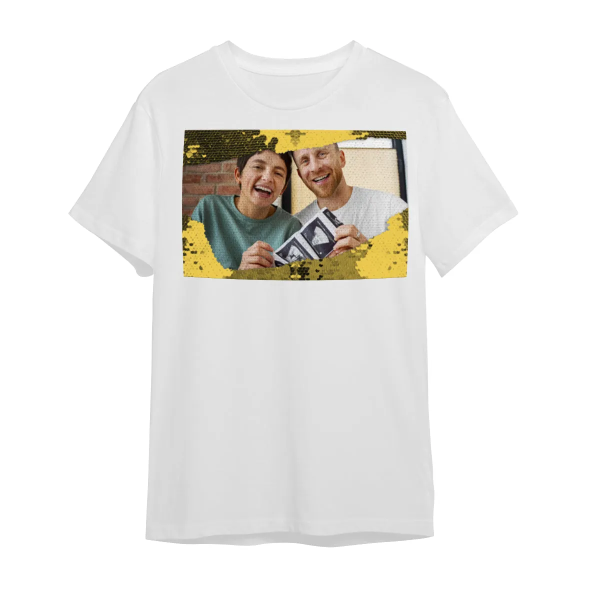 #S-6XL- Custom Photo Rectangle Sequin T-shirt Unisex Shirt DIY Cotton Sequin Tee