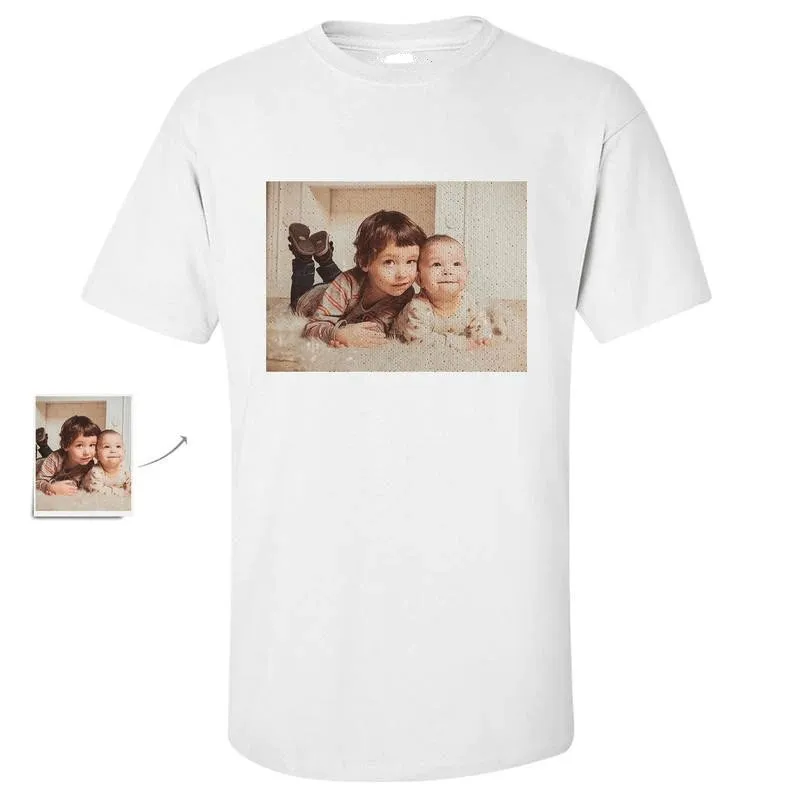 #S-6XL- Custom Photo Rectangle Sequin T-shirt Unisex Shirt DIY Cotton Sequin Tee