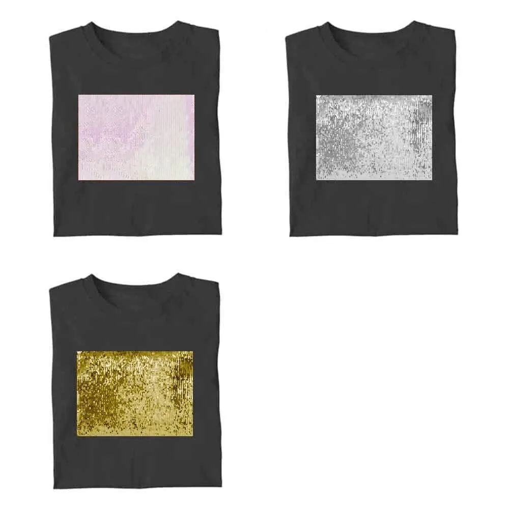 #S-6XL- Custom Photo Rectangle Sequin T-shirt Unisex Shirt DIY Cotton Sequin Tee