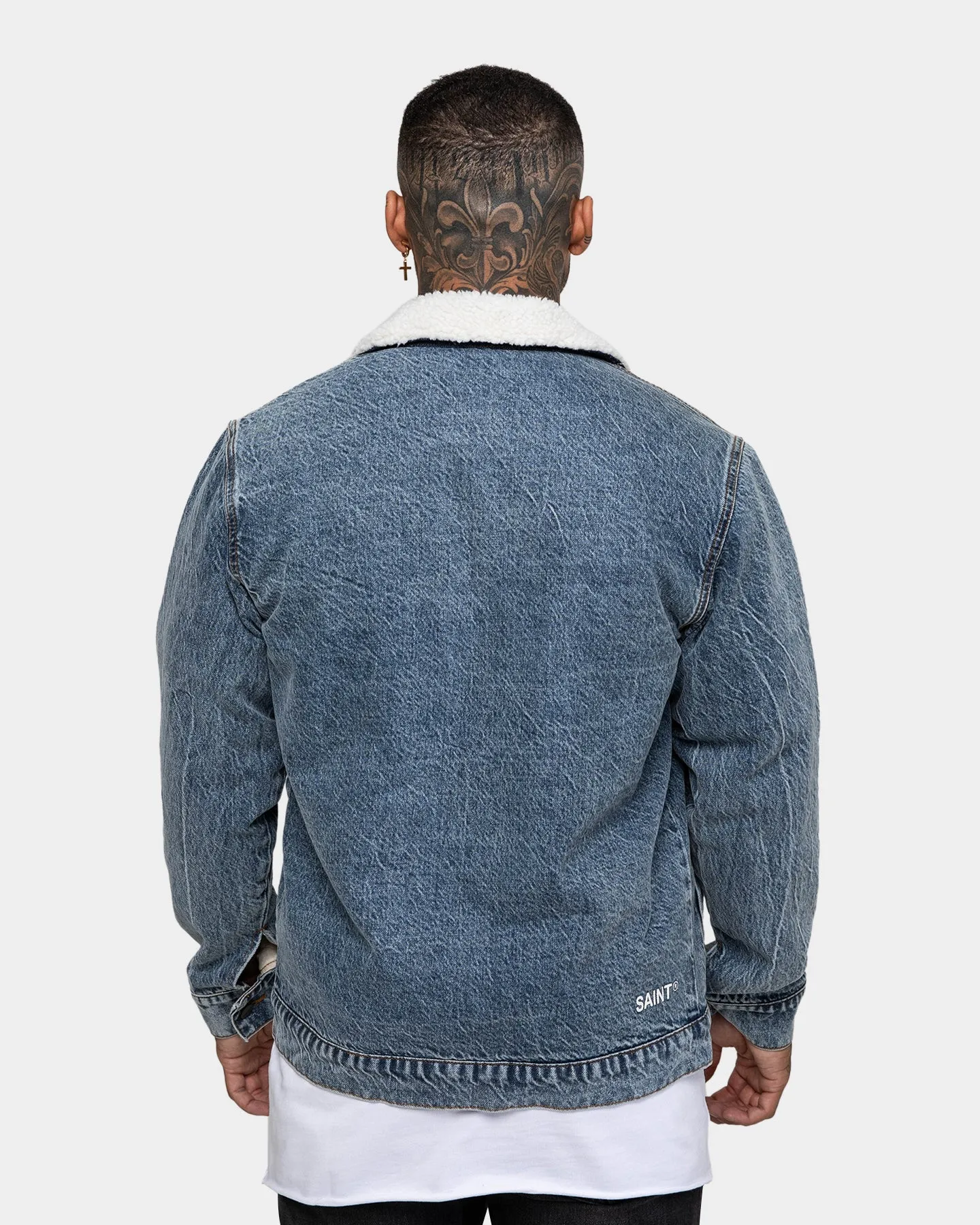 Saint Morta Carolina Sherpa Denim Jacket Bleached Blue