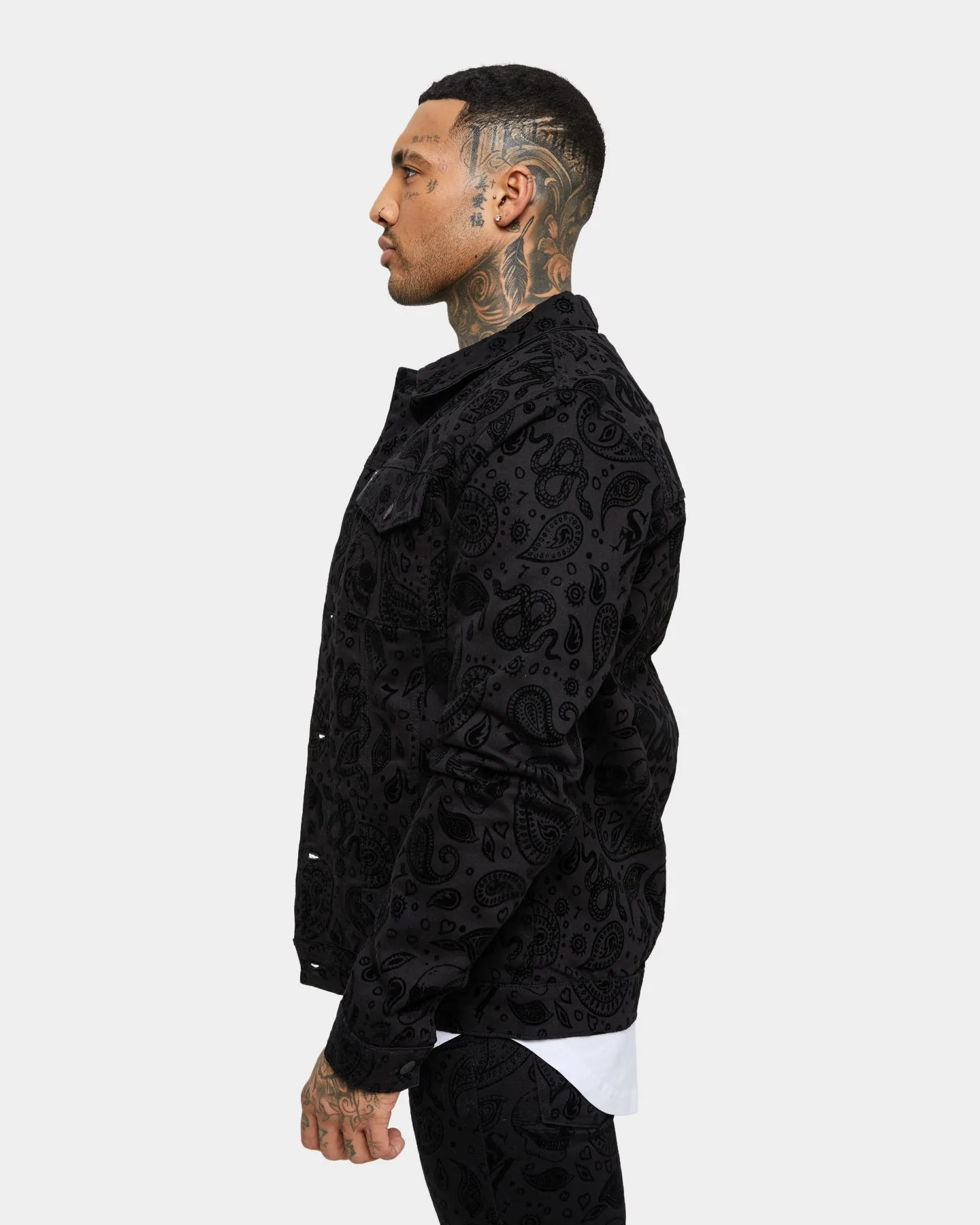 Saint Morta Paisley Skulls Sherpa Jacket Black/Black