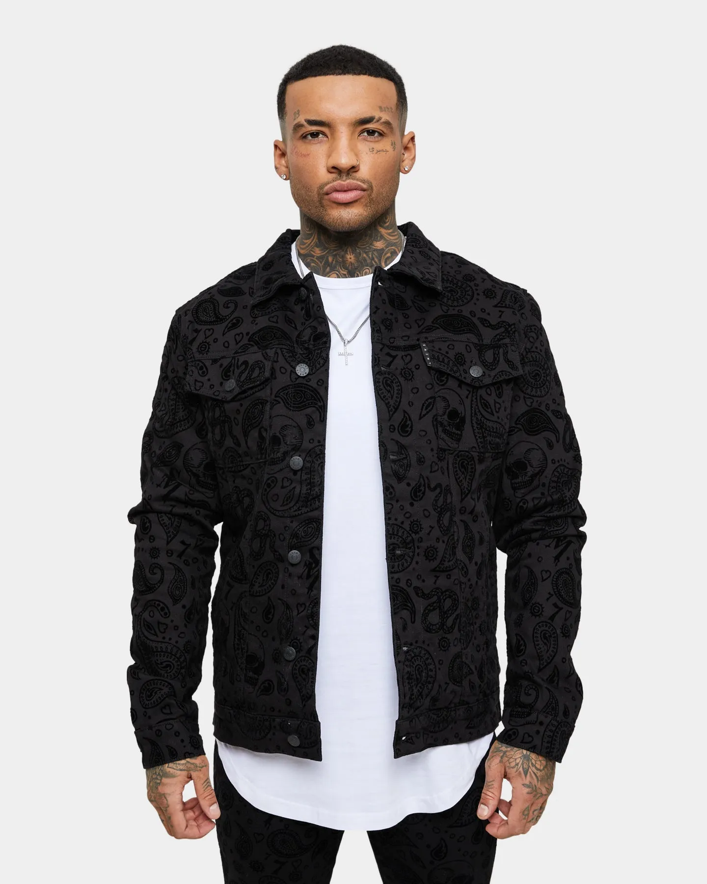 Saint Morta Paisley Skulls Sherpa Jacket Black/Black