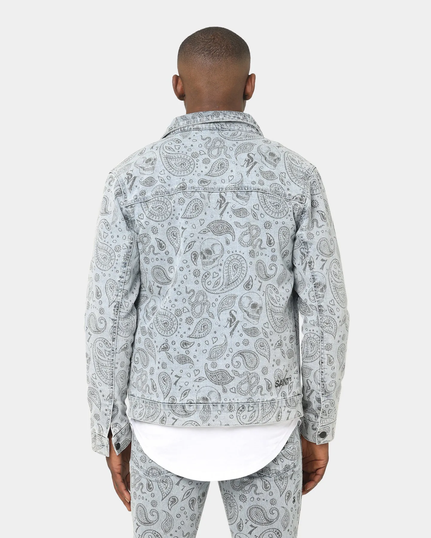 Saint Morta Paisley Skulls Sherpa Jacket Stone Wash Blue