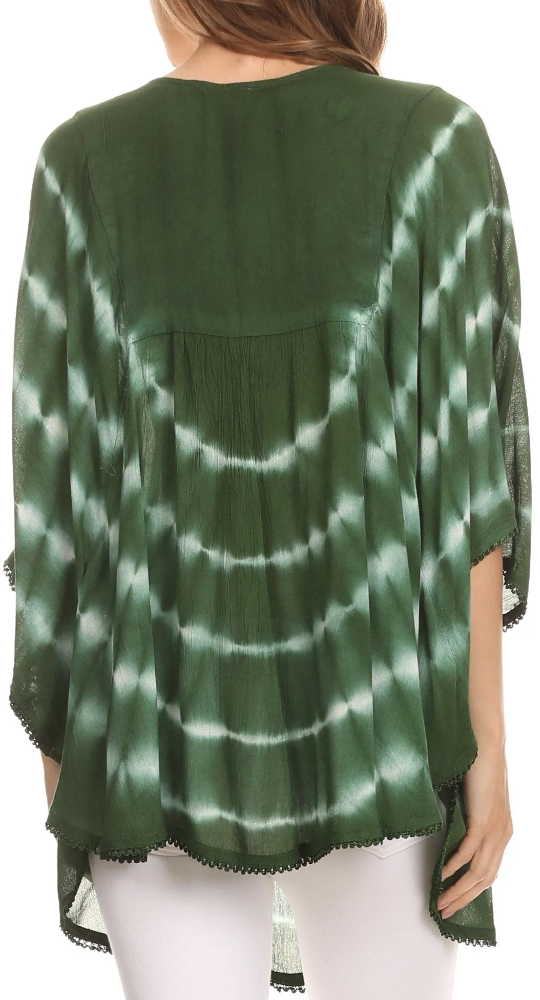 Sakkas Alannis Tie Dye Circle Poncho Top With With Wide Scoop Neck And Embroidery