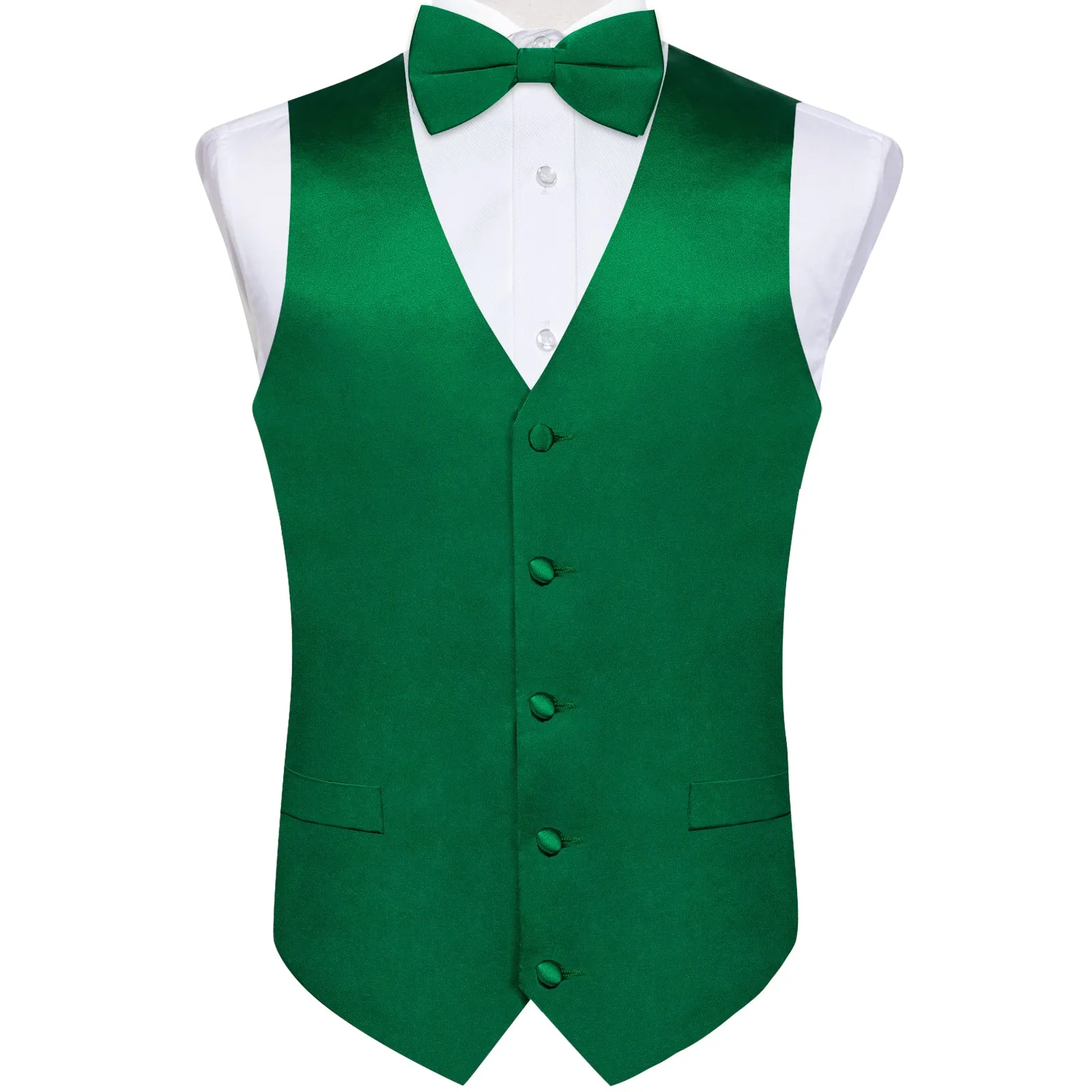 Satin Green Solid Men's Vest Bow Tie Set