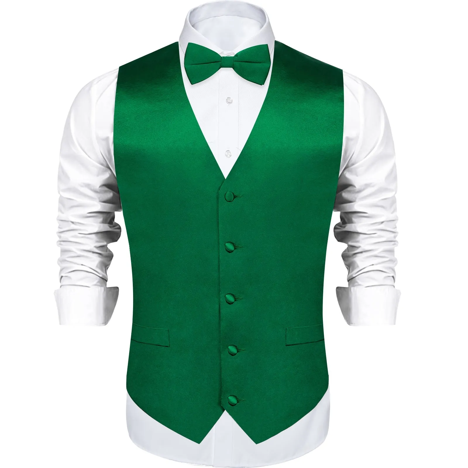 Satin Green Solid Men's Vest Bow Tie Set